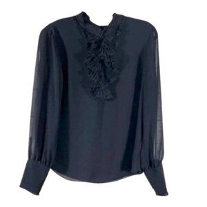 🔥 🆕 WHITE HOUSE BLACKMARKET RUFFLE BLOUSE BLACK SIZE 2